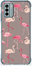 Hoesje met naam Nokia G22 Telefoonhoesje met doorzichtige rand Flamingo