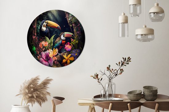 Foto: Wallcircle muurstickers behangcirkel toekan bloemen planten jungle 100x100 cm muurcirkel zelfklevend ronde behangsticker xxl