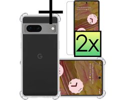 Hoesje - Met Screenprotector - 2 Stuks - Geschikt voor Google Pixel 7A - Sterk & Shockproof - Siliconen Case - Back Cover - Telefoon Hoes - Shock Proof - Transparant