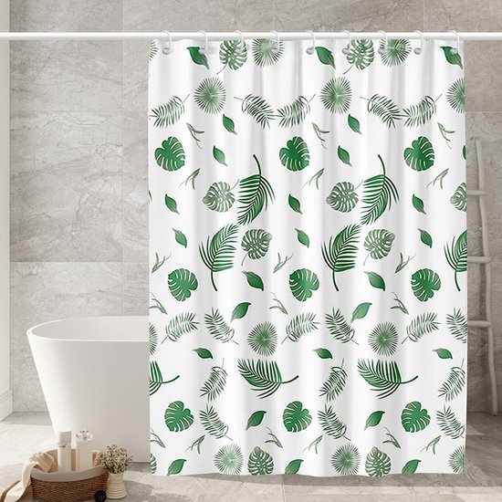 Douchegordijn 180x200cm, groene plant douchegordijnen, met 12