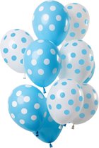 Folat - Ballonnen Stippen Blauw-Wit 30cm - 12 stuks