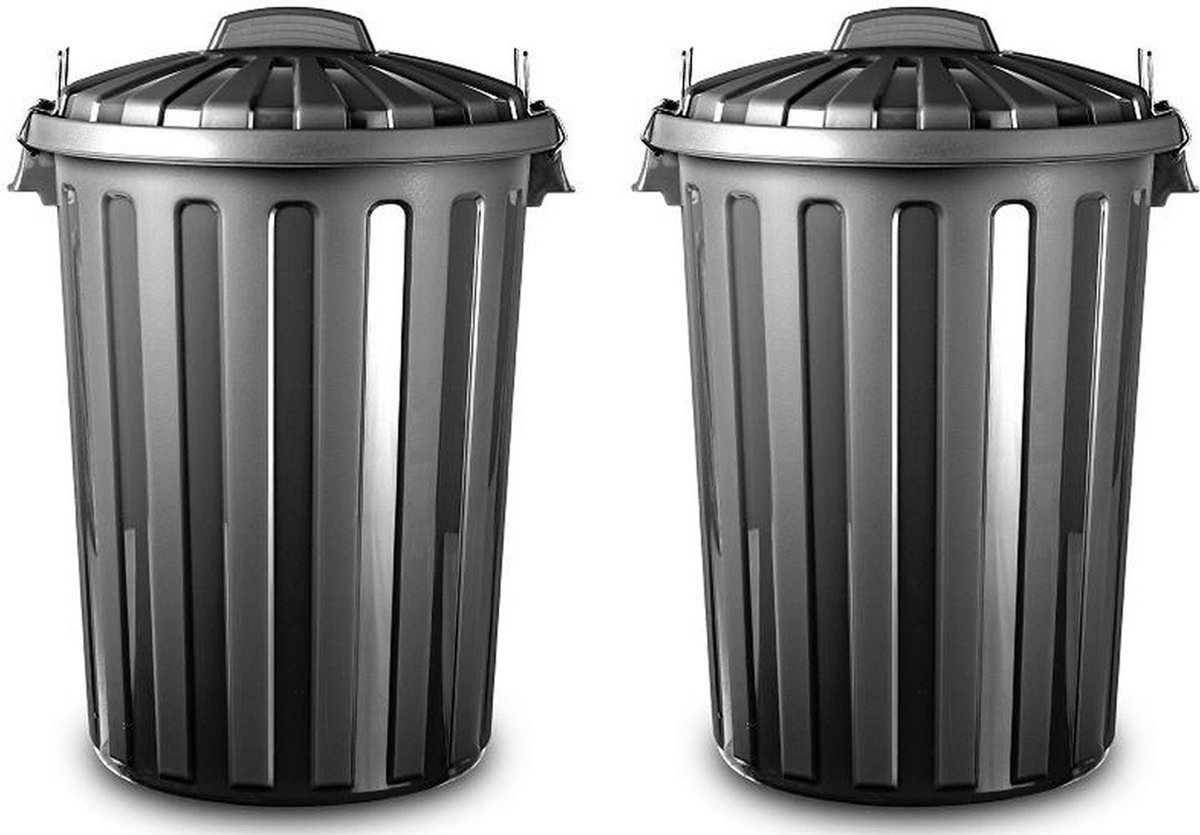 Goedkoopste Plasticforte Vuilnisbak/afvalemmer met deksel - 2x - 31 liter - zwart - D37 x H52 cm