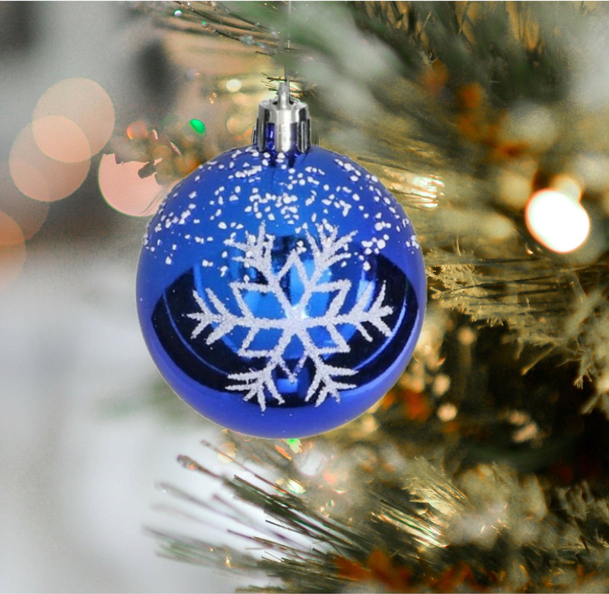 Gerim gedecoreerde kerstballen - 12x - 6 cm - kunststof -blauw