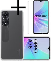 Hoes Geschikt voor OPPO A78 5G Hoesje Cover Siliconen Back Case Hoes Met Screenprotector - Transparant