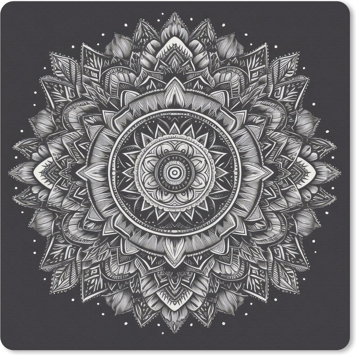 Muismat 30x30 cm - Mousepad Mandala - Zwart wit - Bloemen - Bohemian - Natuur - Muismatten