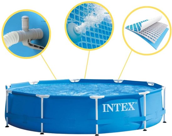 Piscine à ossature Métal Intex - Piscine hors sol - 366x76 cm - Y compris couverture de piscine, kit d'entretien, filtre et toile de sol