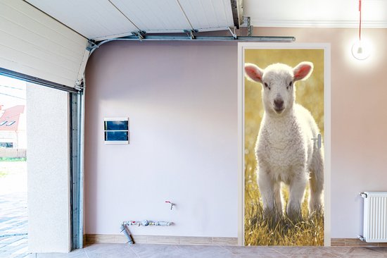Sticker de porte Mouton - Herbe - Soleil - 95x235 cm - Poster de porte