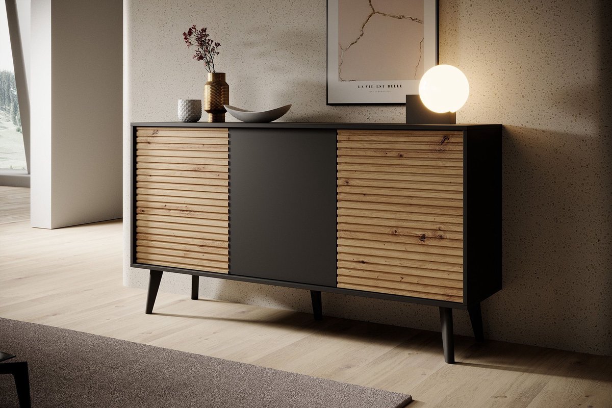 Meubella - Dressoir Palladium - Eiken - Zwart - 154 cm