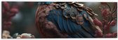 Dibond - Blauwe Gaai Vogel met Kleurrijke Veren en Bloemen - 60x20 cm Foto op Aluminium (Met Ophangsysteem)