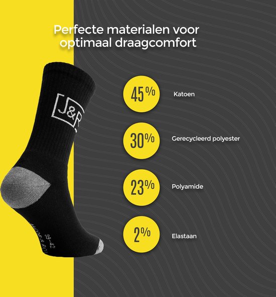 Jacob & Roy's 6 paires de Chaussettes de travail noires - Homme - Taille 35-38 - Sans couture