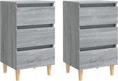vidaXL-Nachtkastjes-2-st-met-houten-poten-40x35x69-cm-grijs-sonoma