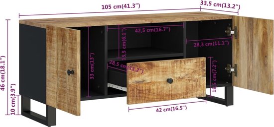 VidaXL Tv-meubel 105x33,5x46 massief bewerkt hout