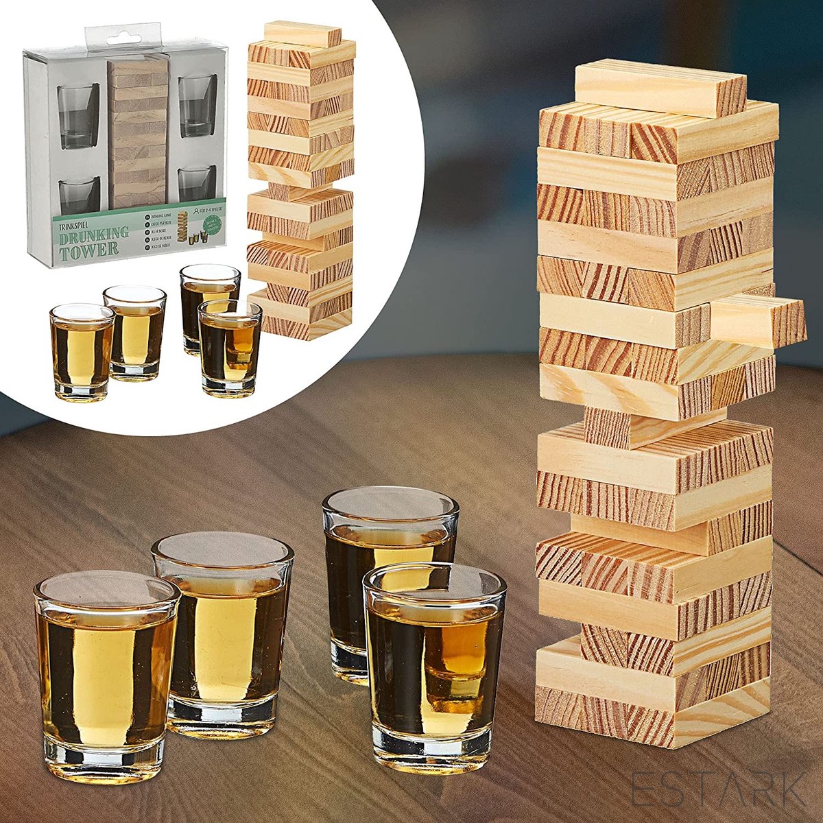 ESTARK® Jeu à boire - Jenga - Tour empilable - Shots - Jeu à boire - Jeu -  Tower ivre