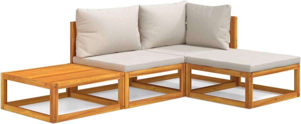 vidaXL 4-delige - Loungeset - met - lichtgrijze - kussens - massief - hout Lichtgrijs