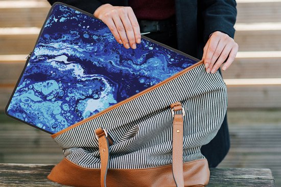 Housse pour ordinateur portable 17 pouces - Marbre - Blauw - Aquarelle - Housse pour ordinateur portable - Dimensions intérieures 42,5x30 cm