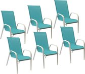 Set van 6 MARBELLA stoelen in blauw textilene - wit aluminium