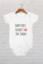 Hospitrix Baby Rompertje met Tekst First Father's Day | Korte Mouw, maat 50/56 | Cadeau voor vader | Cadeau voor stiefvader | Vaderdag cadeau