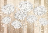Fotobehang - Vlies Behang - Witte Bloemen Kunst - 208 x 146 cm