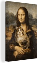 Schilderij kat - Mona Lisa - Da Vinci - Katten schilderij - Canvas kat - Wanddecoratie - 80x120 cm