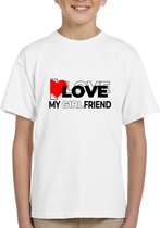 Kinder shirt met tekst- Kinder T-Shirt - wit - Maat 86/92 - T-Shirt leeftijd 1 tot 2 jaar - Grappige teksten - Cadeau - Shirt cadeau - Love my girlfriend - T-shirt met tekst