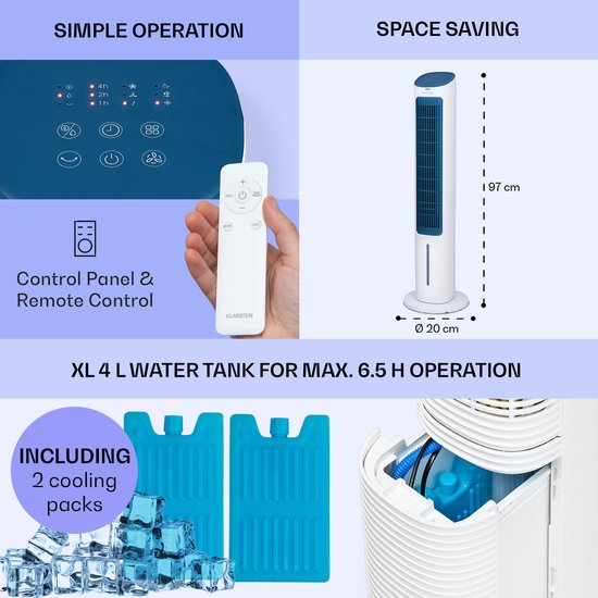 Klarstein Luftkühler 5-in-1 Verdunstungskühler mit Wasserkühlung