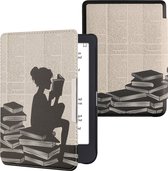 kwmobile hoes geschikt voor Tolino Shine 3 - Magnetische sluiting - E reader cover in zwart / beige - Meisje met boeken design