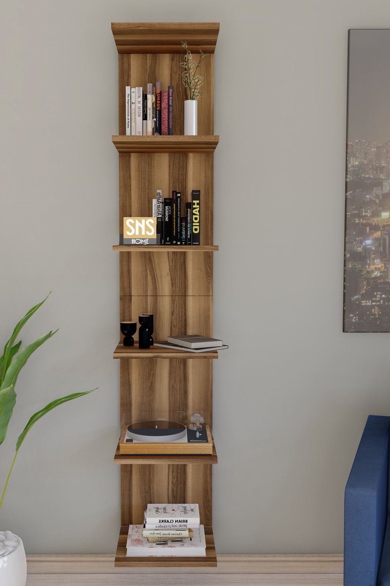 Bofigo Boekenkast - Wandplank - Okkernoot - 180x35x30 cm