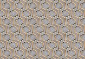 Fotobehang - Vlies Behang - Gouden Hexagons op Grijs Hout - 254 x 184 cm