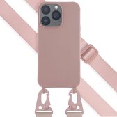Selencia Hoesje Geschikt voor iPhone 13 Pro Hoesje Met Koord - Selencia Siliconen hoesje met afneembaar koord - roze
