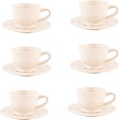 HAES DECO - Set de 6 tasses et soucoupes - contenance 150 ml - couleur Beige - Céramique - Service à thé, Service à café, Tasses à thé, Tasses à café