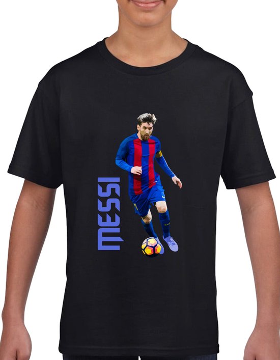 Messi - 10 - the goat - Kinder T-Shirt - Zwart text blauw - Maat 134 /140 - T-Shirt leeftijd 9 tot 10 jaar - Grappige teksten - Cadeau - Shirt cadeau - verjaardag -