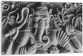 Tuinposter – Stenen Ganesha Beeld met Details van Bloemen - 120x80 cm Foto op Tuinposter (wanddecoratie voor buiten en binnen)
