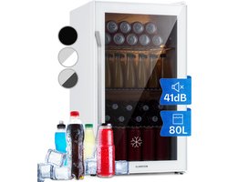 Klarstein Drankkoeler minikoelkast met glazen deur, minikoelkast voor op de kamer, kleine met verstelbare schappen, kleine koelkast van 80 liter, stille koelkast voor binnen en buiten - Touch - Wit - RVS LED - Drankkoelkast