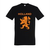 Hollandse Trots T-shirt - Zwart 100% Katoenen Shirt met Slijtvaste Bedrukking en Oranje Leeuw - Maat M