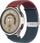Mobigear Nylon Watch bandje geschikt voor Smartwatch Bandje Klemsluiting | Mobigear Braided Dual - Universeel 20 mm aansluiting - Blauw / Rood