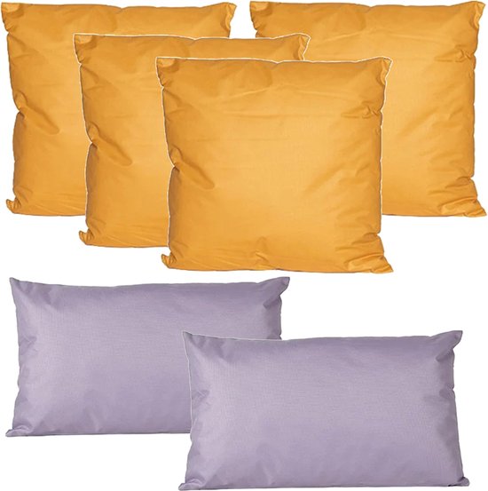Stoelkussen Boston Set 6 Stuks Oranje - Waterafstotende Tuinstoelkussens 43x39x5 Cm Met Bevestigingsbanden