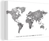 Canvas Wereldkaart - 60x40 - Wanddecoratie Wereldkaart - Quote - Vingerafdruk - Kindje - Jongens - Meisjes