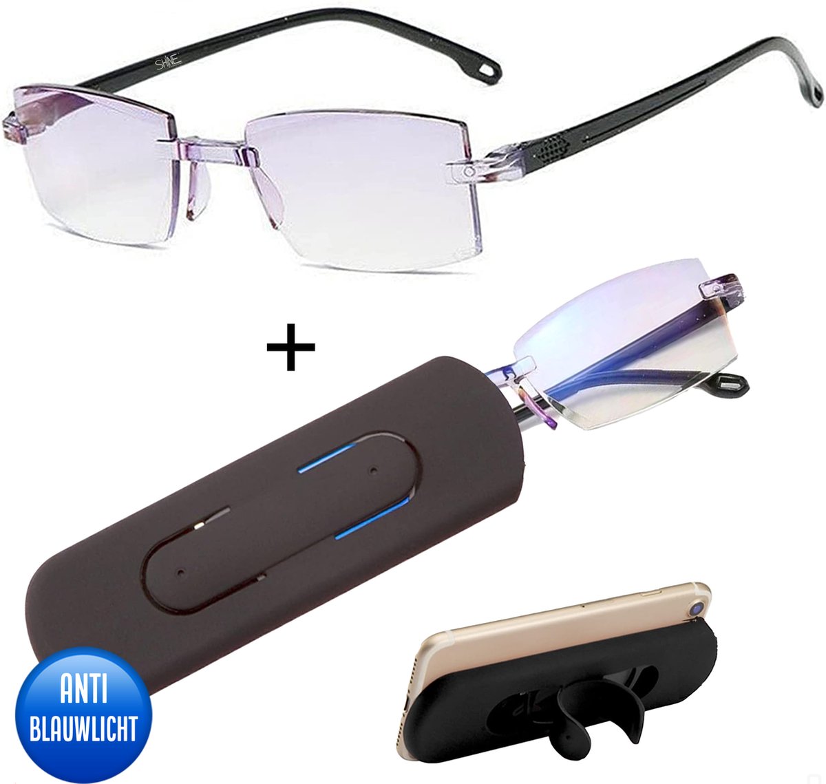 Shine Anti blauw Licht Computerbril 2.50 - Multifocale Beeldschermbril - Leesbril Voor Dames en Heren - Incl Accessoires