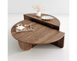 Stijlvolle Salontafel in 2 delen - Gemelamineerd spaanplaat - 90x90x30/35 cm (BxDxH) - Okkernoot