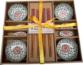 clins d'oeil | Service à sushi pour 4 personnes Vaisselle japonaise en céramique rouge; Bols, Baguettes en bambou et repose-bâtonnets