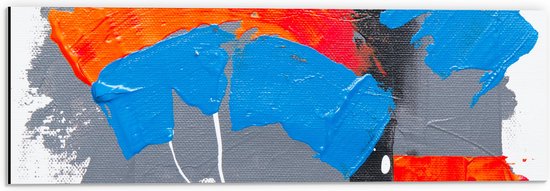 Dibond - Oranje, Rode Blauwe en Grijze Verfvlekken op Witte Achtergrond - 60x20 cm Foto op Aluminium (Met Ophangsysteem)