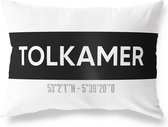 Tuinkussen TOLKAMER - GELDERLAND met coördinaten - Buitenkussen - Bootkussen - Weerbestendig - Jouw Plaats - Studio216 - Modern - Zwart-Wit - 50x30cm