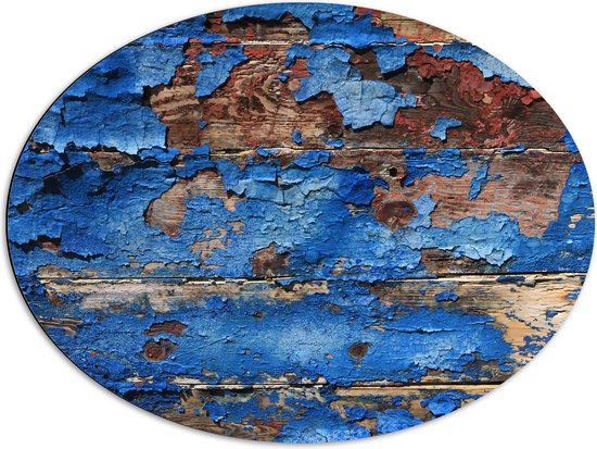 Dibond Ovaal - Blauw Afgebladerde Verf - 80x60 cm Foto op Ovaal (Met Ophangsysteem)