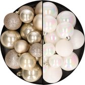 Kerstballen 60x stuks - mix parelmoer wit/champagne - 4-5-6 cm - kunststof - kersversiering