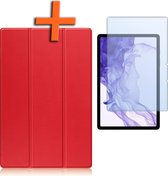 Hoes Geschikt voor Samsung Galaxy Tab S9 Hoes Tri-fold Tablet Hoesje Case Met Uitsparing Geschikt voor S Pen Met Screenprotector - Hoesje Geschikt voor Samsung Tab S9 Hoesje Hardcover Bookcase - Rood