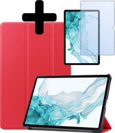 Samsung Galaxy Tab S9 Plus Case Luxe Book Case Cover With Cutout S Pen with Screen Protector - Samsung Galaxy Tab S9 Plus Case Cover - 12,4 pouces - Rouge