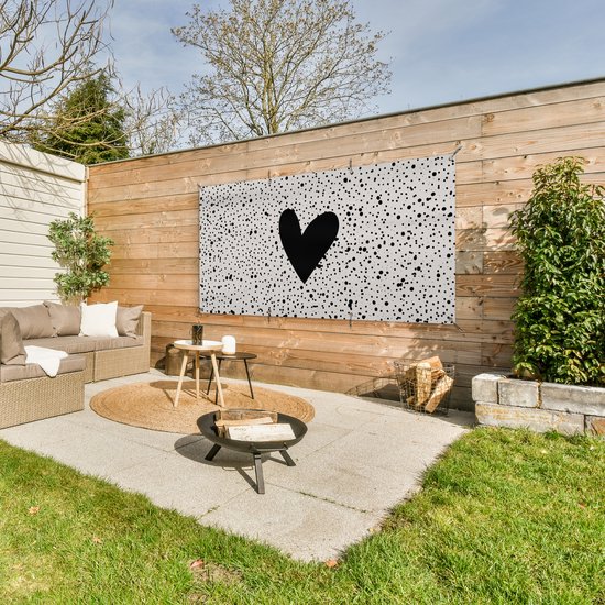 Affiche de jardin - Dictons - Coeur - Points - Texte - Beige - 160x80 cm - Décoration de jardin - Affiche de clôture