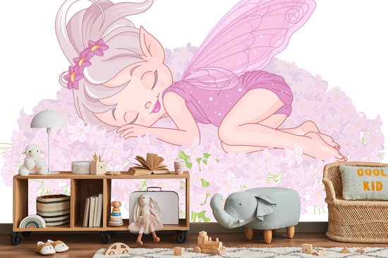 Papier peint photo Fée endormie sur des Fleurs - Papier peint non tissé - 312 x 219 cm