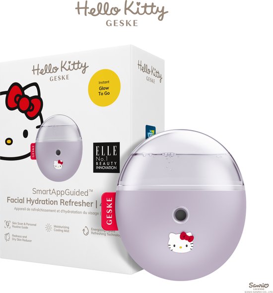 GESKE x Hello Kitty | SmartAppGuided™ Facial Hydration Refresher | 4 in 1 | Waterverstuiver | Gezichtsstomer | Facial mist | Gezichtsreinigingsapparaat | Mist | Huidcosmetica | Natuurlijke glans