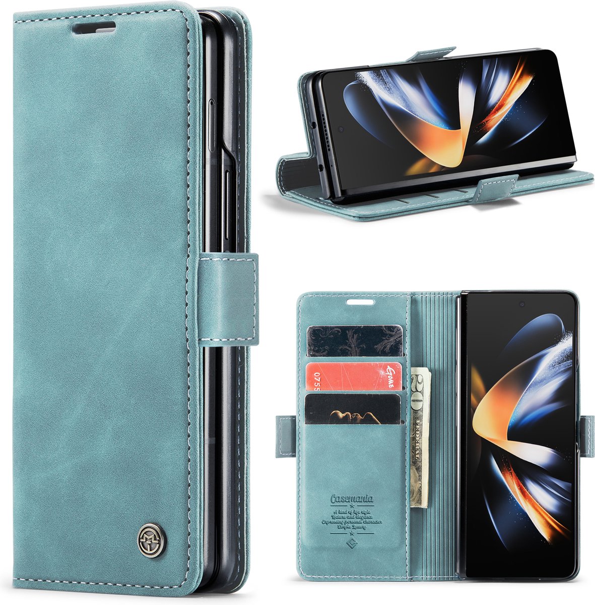 Casemania Hoesje Geschikt voor Samsung Galaxy Z Fold 5 - Aqua Blue - Portemonnee Book Case